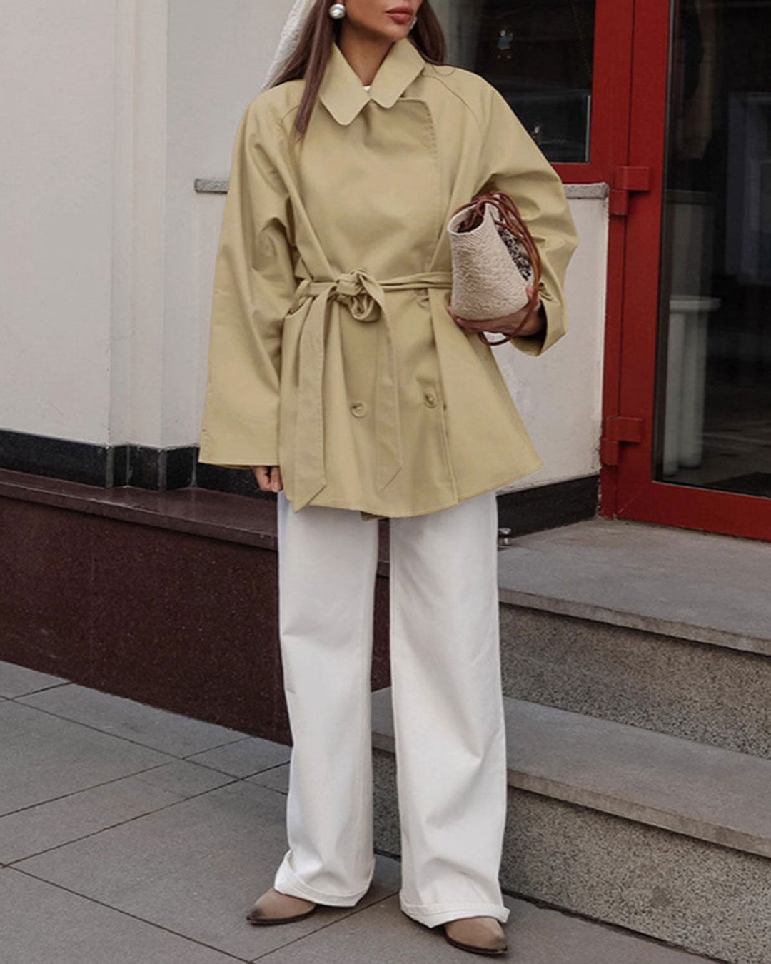Khaki Tie Waist Trench Jacket