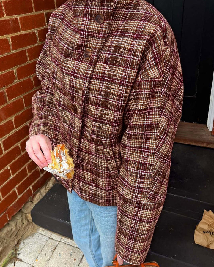 Red Single Breasted Plaid Jacket