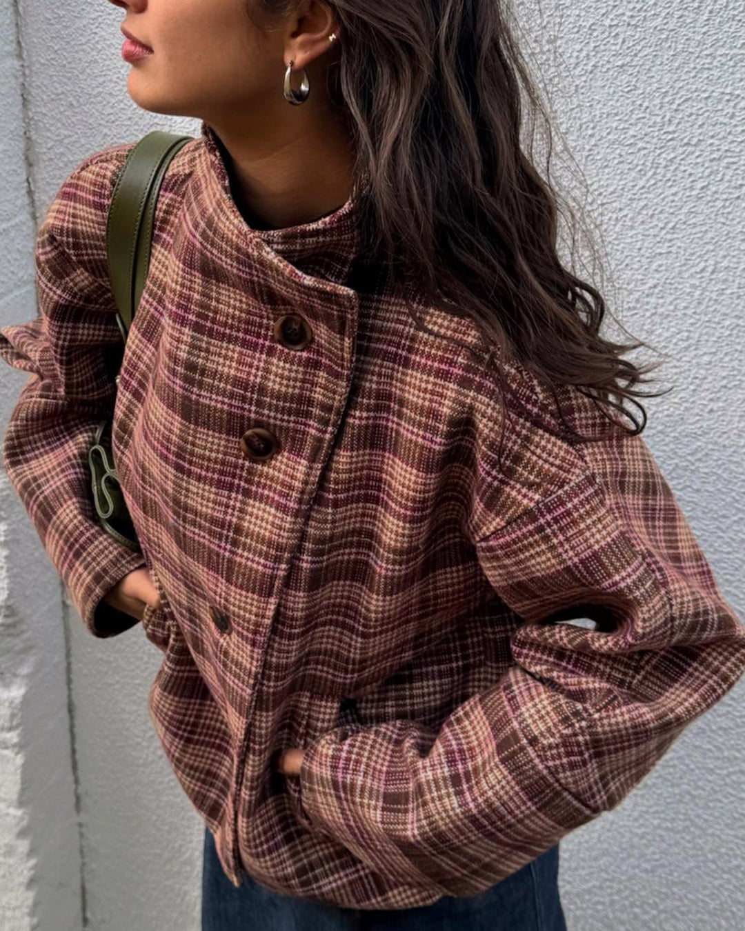 Red Single Breasted Plaid Jacket