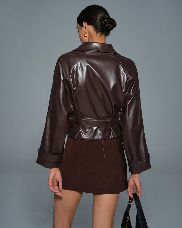 Coffee Faux Leather Jacket