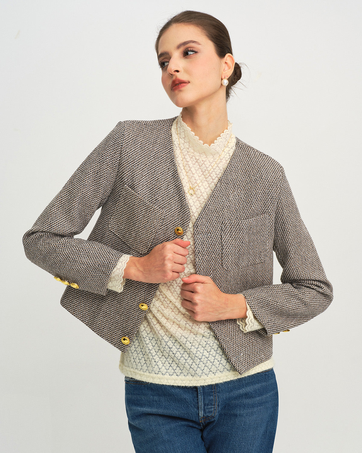 Brown Single Breasted Casual Jacket