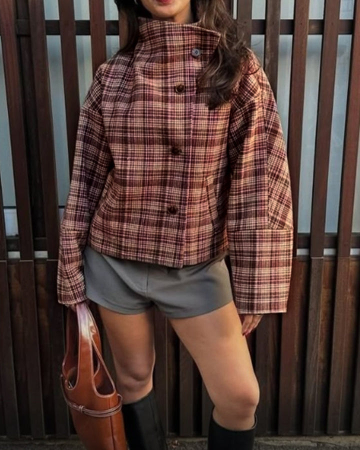 Red Single Breasted Plaid Jacket