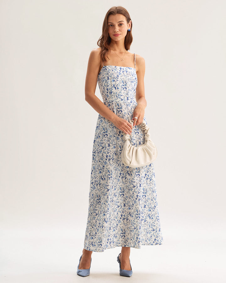 Blue Floral Slip Maxi Dress