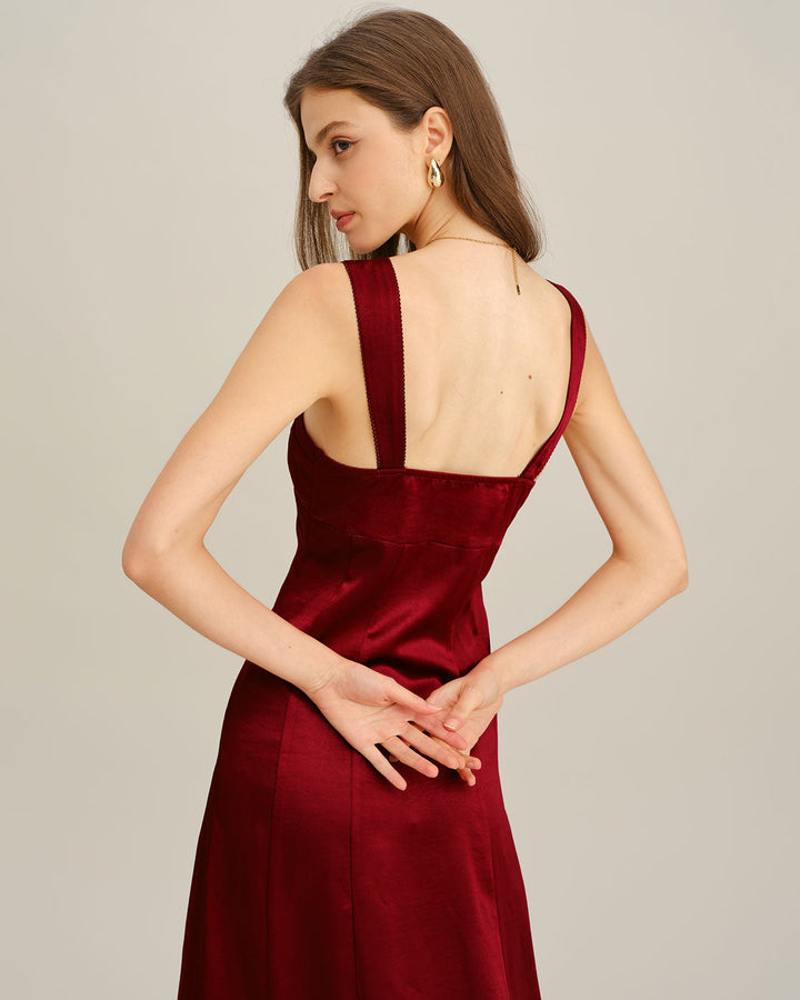 Red Sweetheart Neck A-Line Maxi Dress