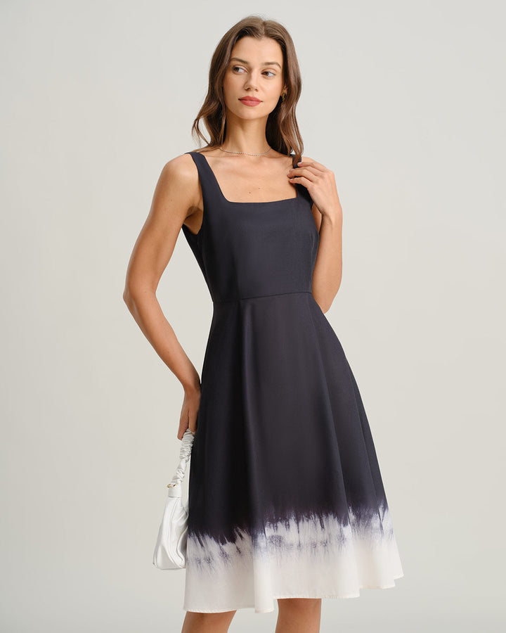 Black Contrast Square Neck Slip Midi Dress