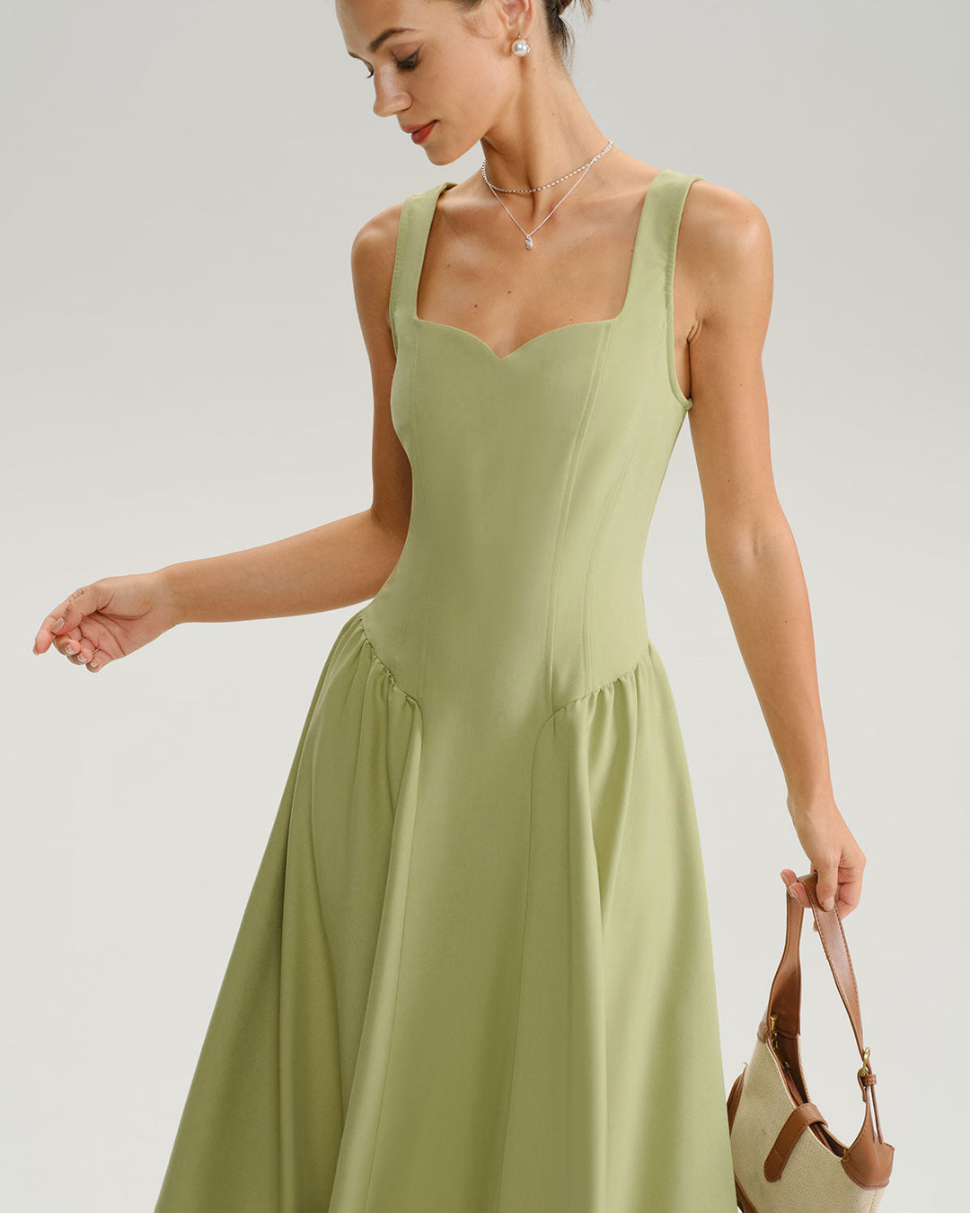 Green Sweetheart Neck Slip Midi Prom Dress