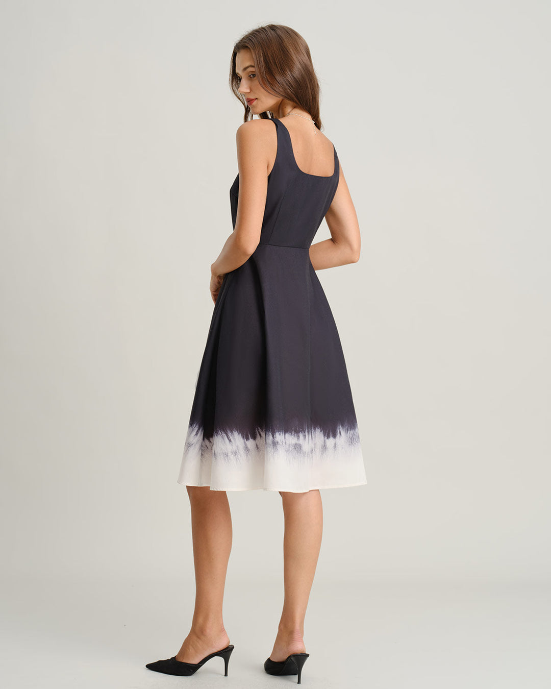 Black Contrast Square Neck Slip Midi Dress