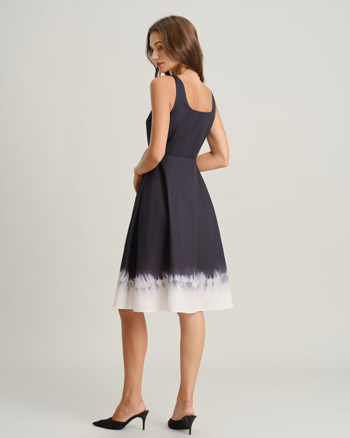 Black Contrast Square Neck Slip Midi Dress