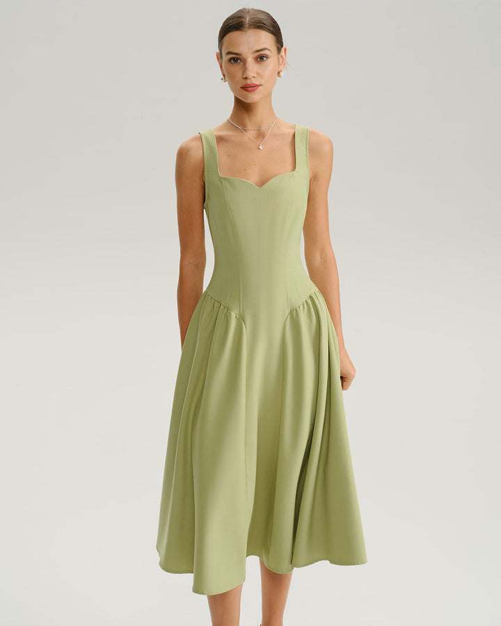 Green Sweetheart Neck Slip Midi Prom Dress