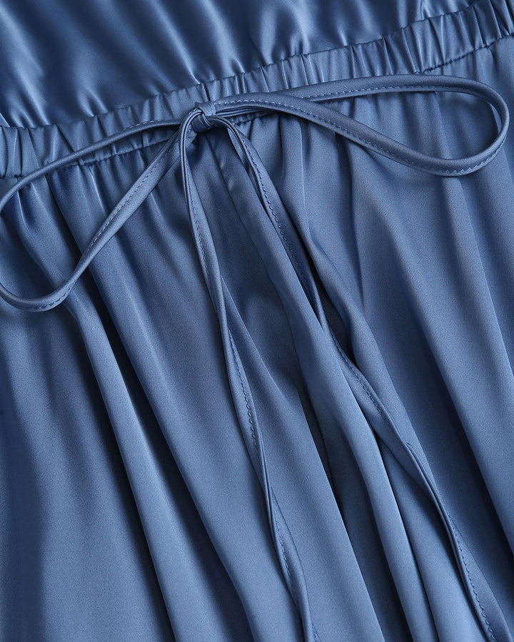 Blue Cowl Neck Slip Midi Dress