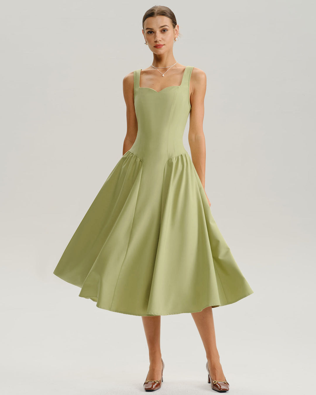 Green Sweetheart Neck Slip Midi Prom Dress