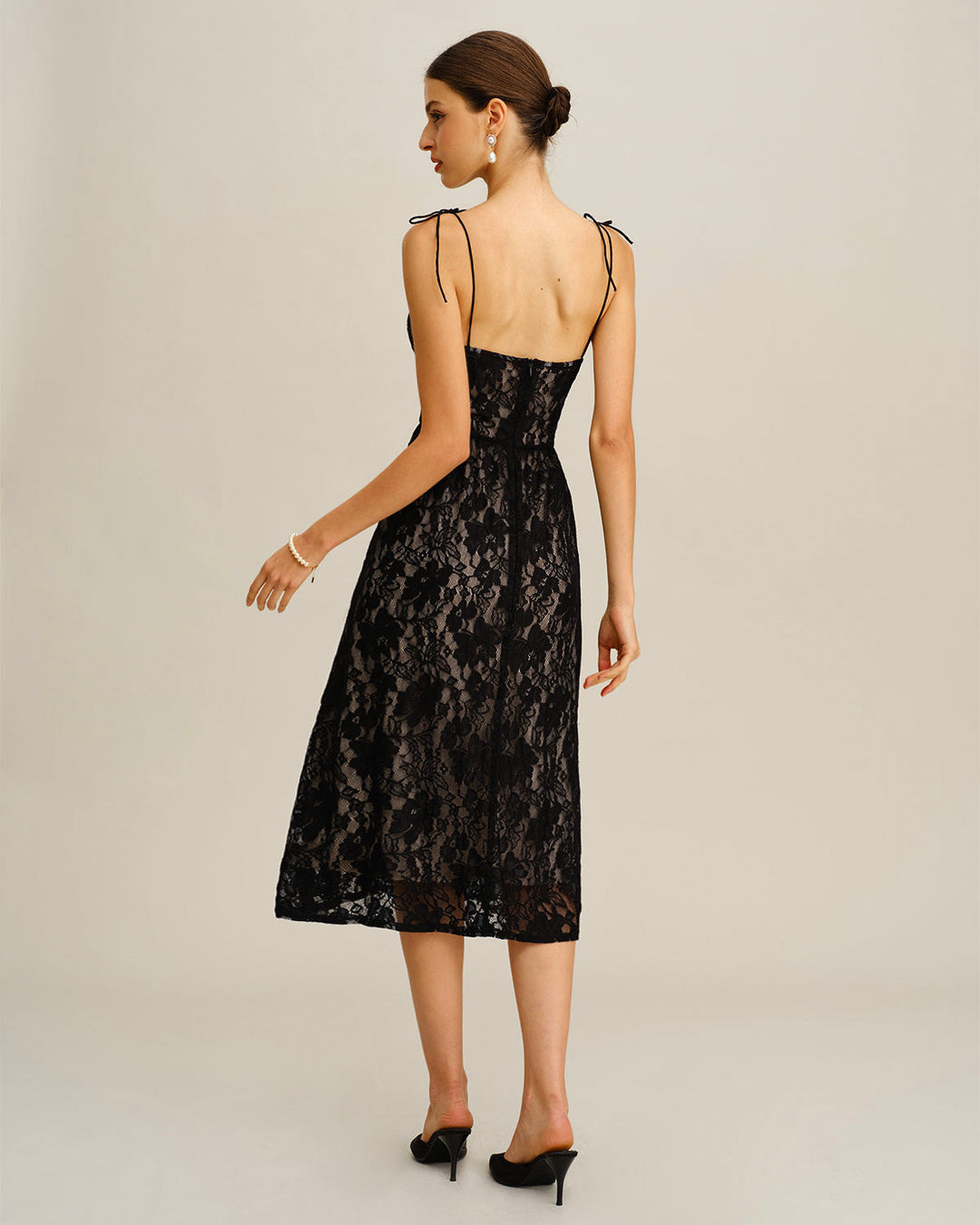 Black Sweetheart Neck A-Line Slip Midi Dress