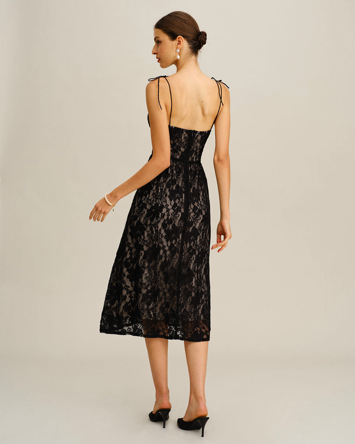 Black Sweetheart Neck A-Line Slip Midi Dress
