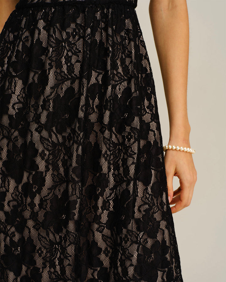 Black Sweetheart Neck A-Line Slip Midi Dress