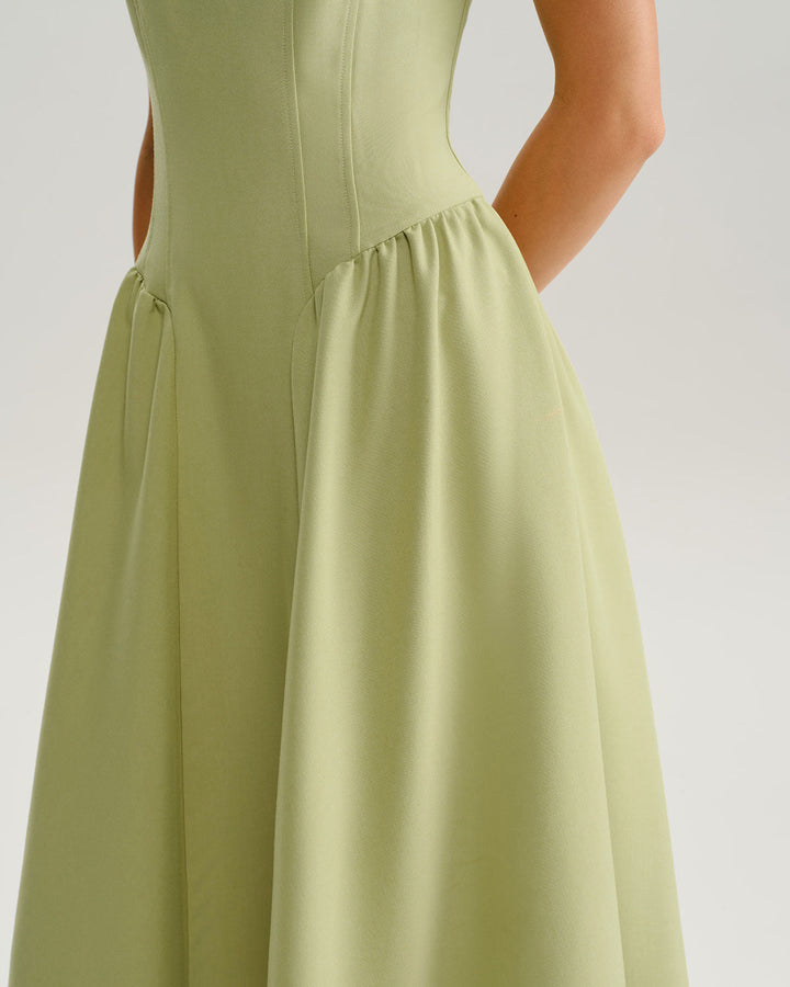 Green Sweetheart Neck Slip Midi Prom Dress