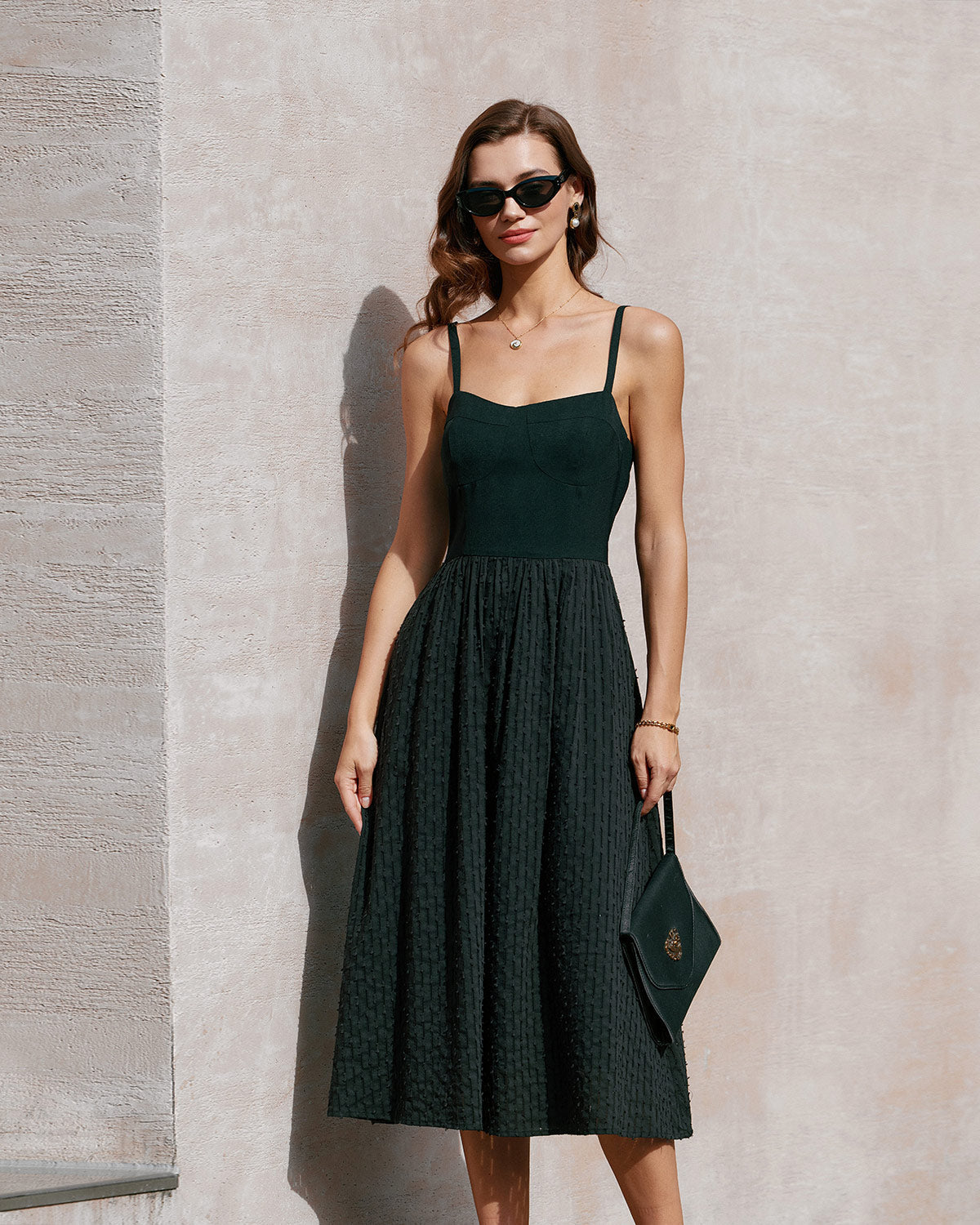 Black Sweetheart Neck Slip Midi Dress