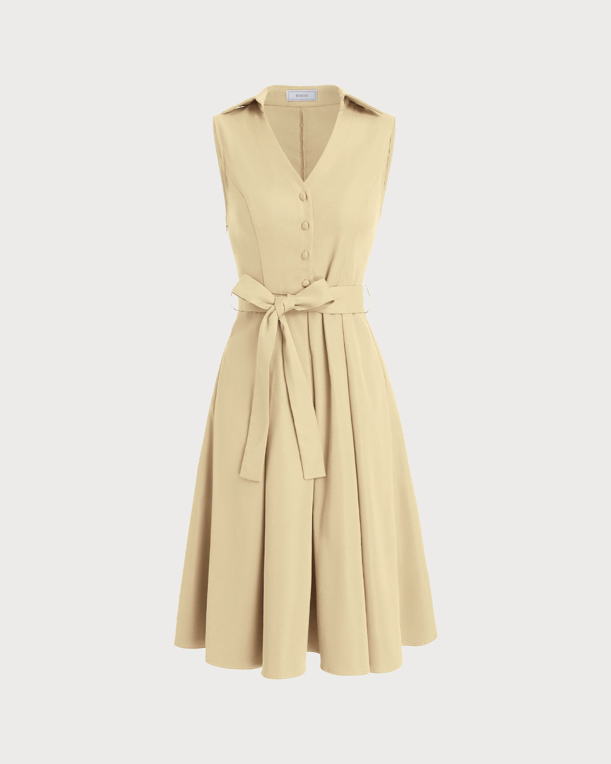 Apricot Button Sleeveless Midi Dress