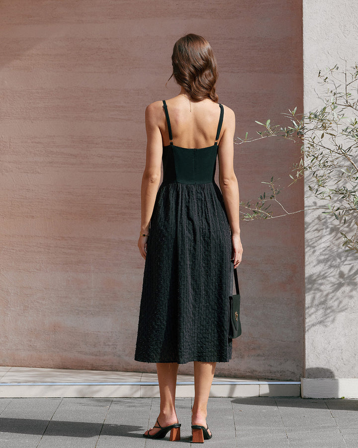 Black Sweetheart Neck Slip Midi Dress