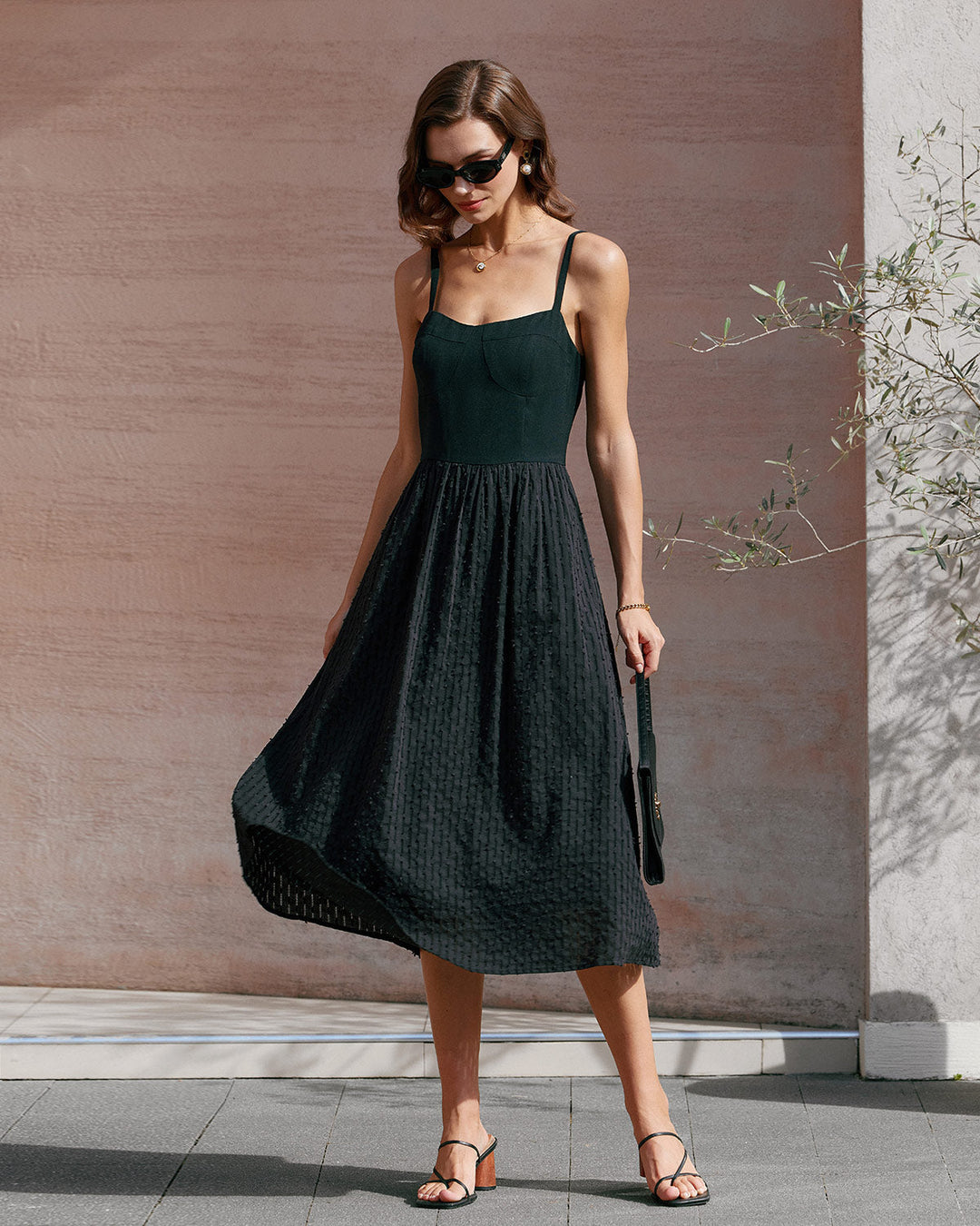Black Sweetheart Neck Slip Midi Dress