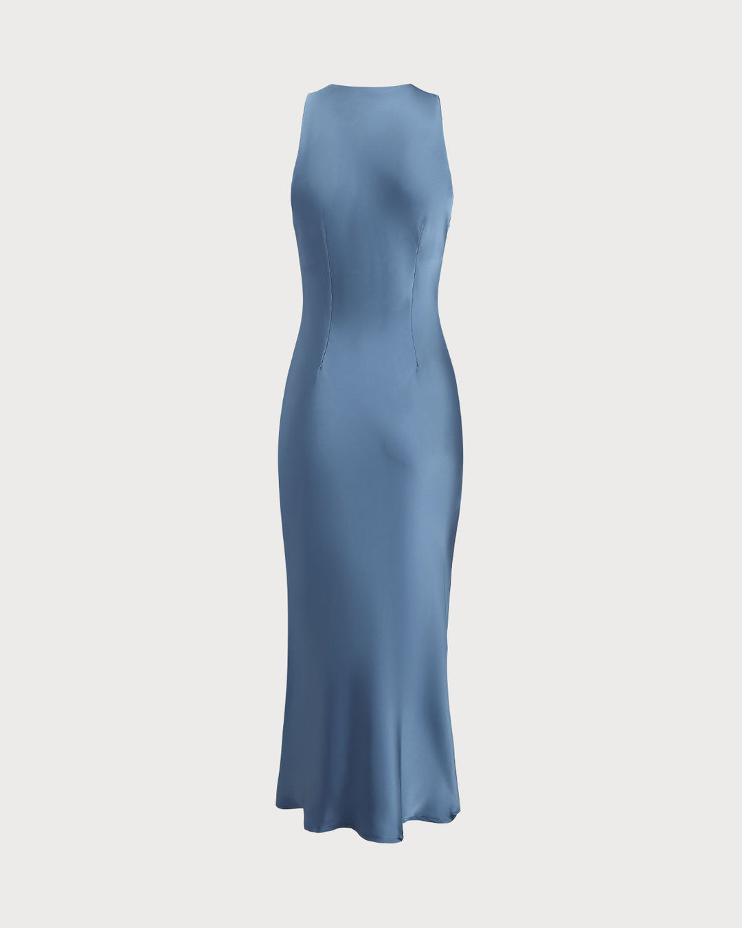 Blue Satin Boat Neck Slip Midi Dress
