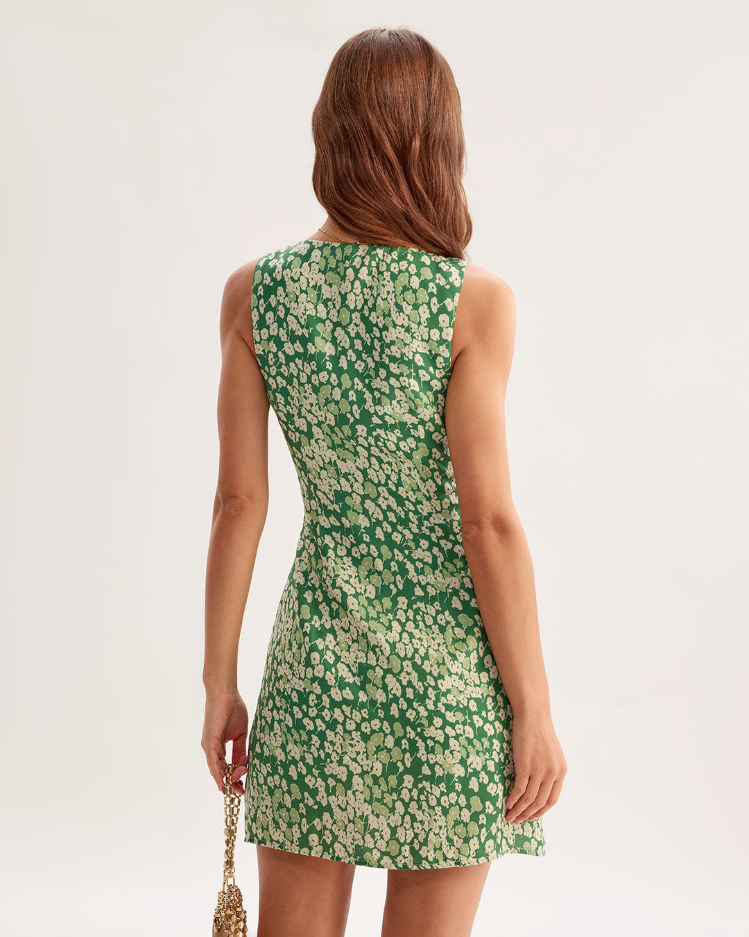 Green Floral Sleeveless Mini Dress