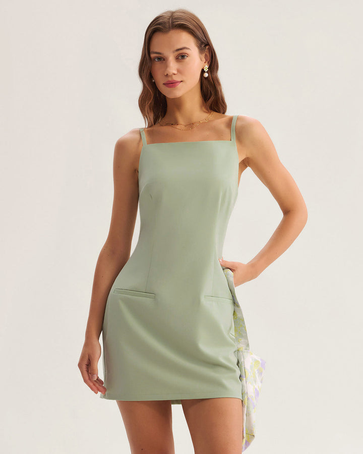 Green Square Neck Slip Mini Dress