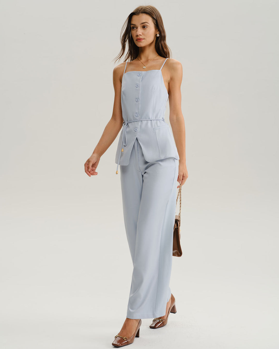 Blue Natural Waisted Straight Pants