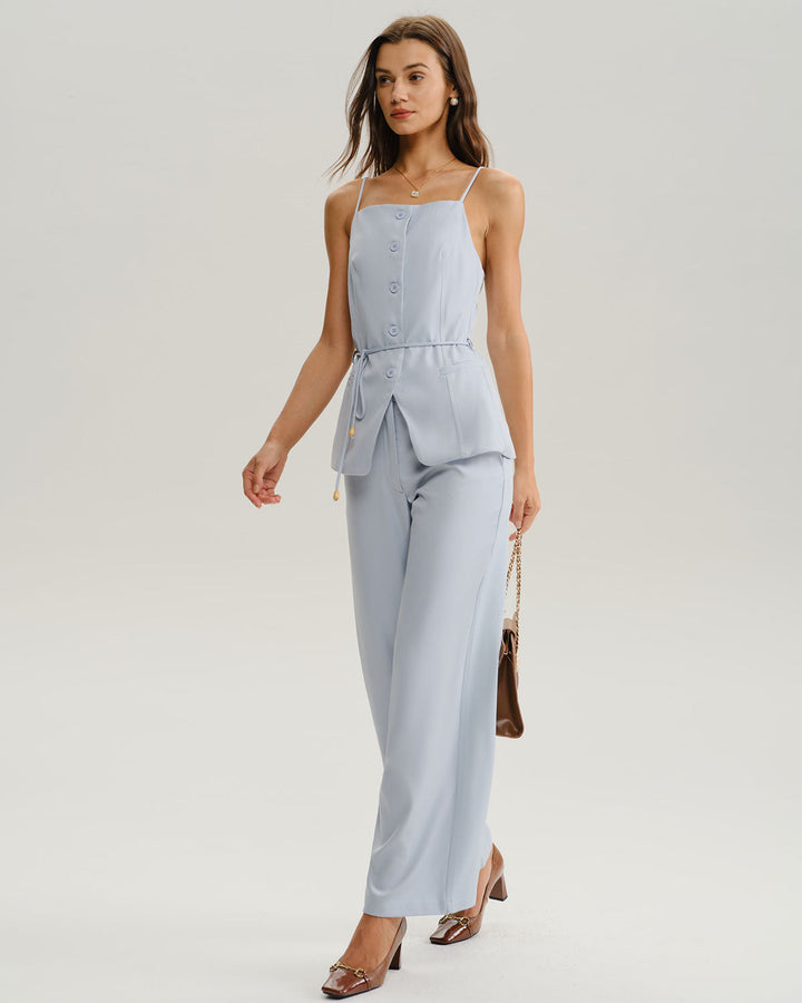 Blue Natural Waisted Straight Pants