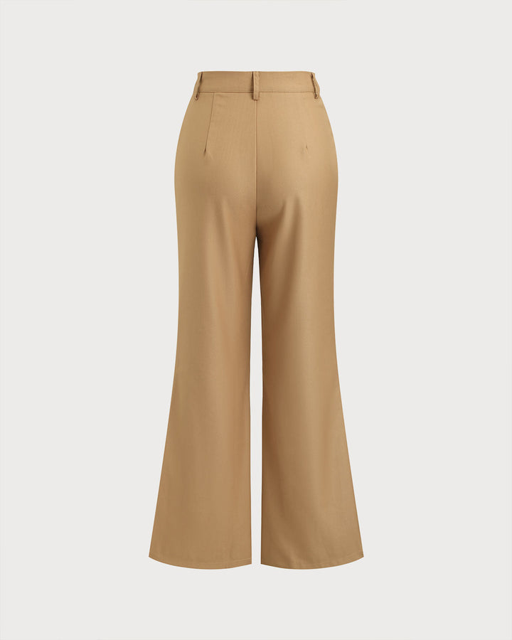 Khaki Natural Waisted Pocket Flared Pants