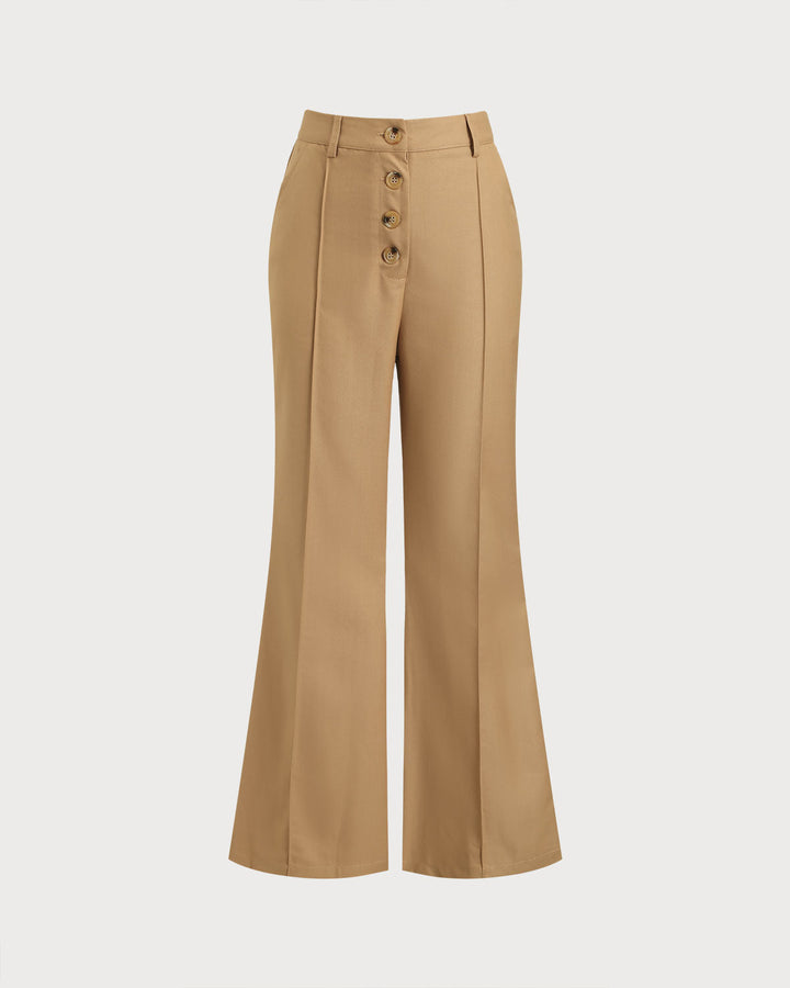 Khaki Natural Waisted Pocket Flared Pants