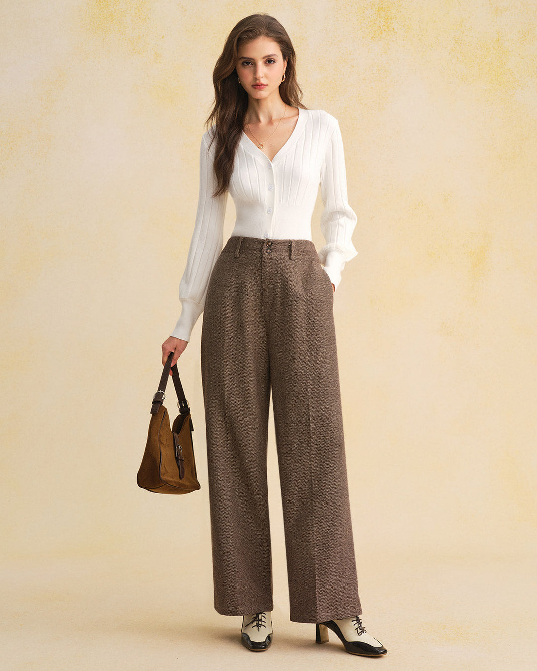 Brown Natural Waisted Straight Pants