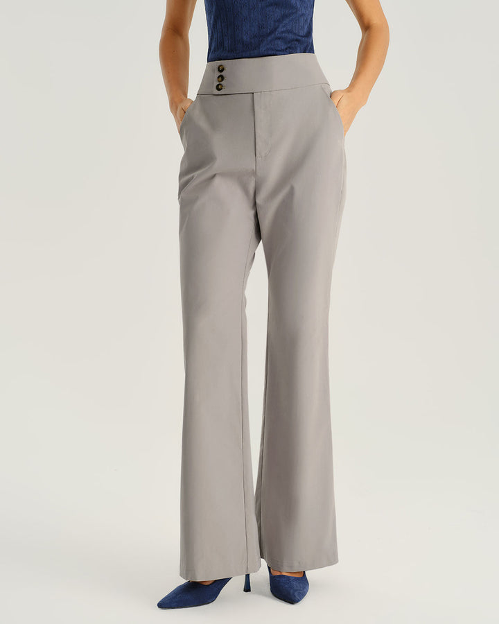 Grey High Waisted Pocket Flared Pants