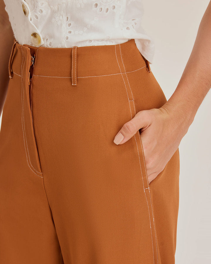 Brown Pegged Straight Pants