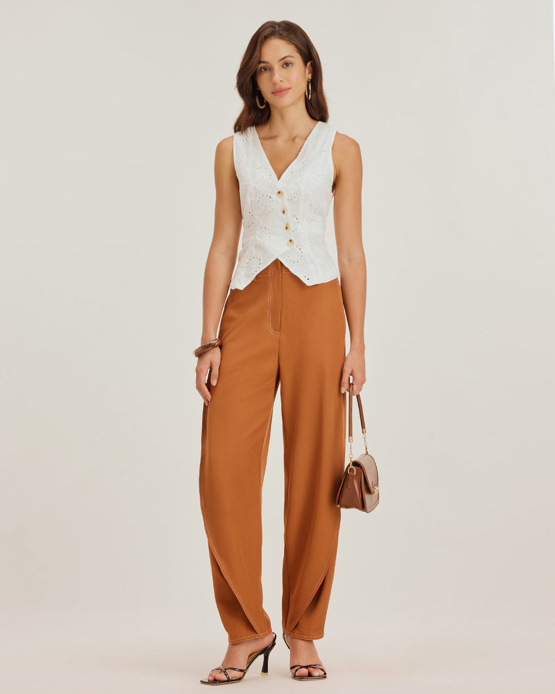 Brown Pegged Straight Pants