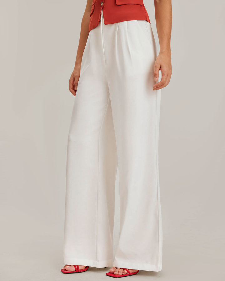 White Ruched Straight Pants