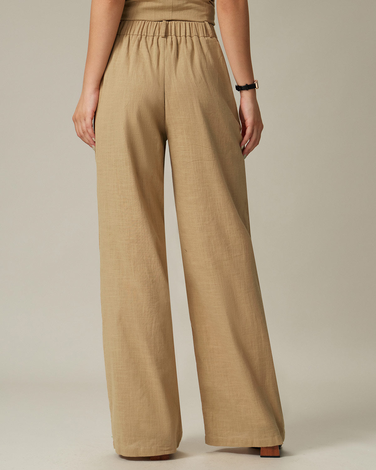 Brown Elastic Waist Pocket Straight Pants