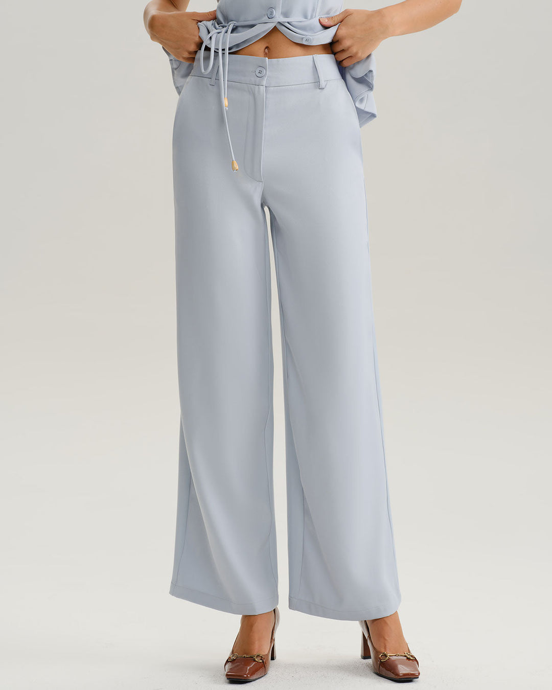 Blue Natural Waisted Straight Pants