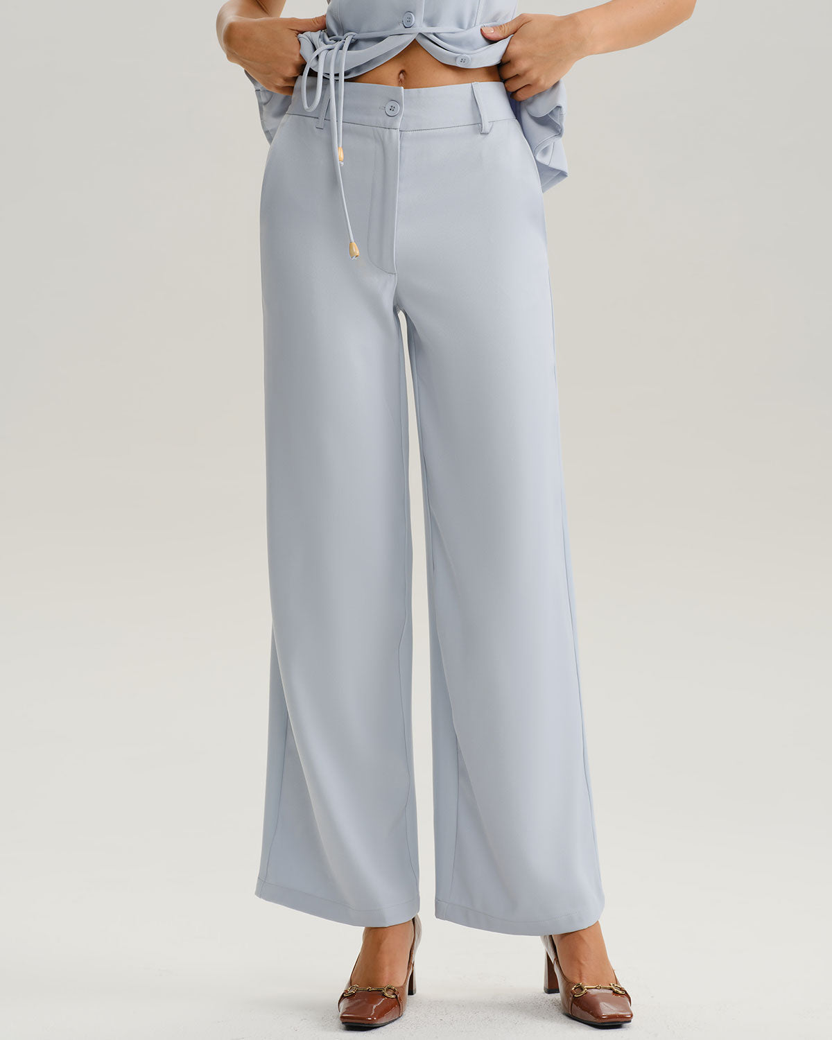 Blue Natural Waisted Straight Pants