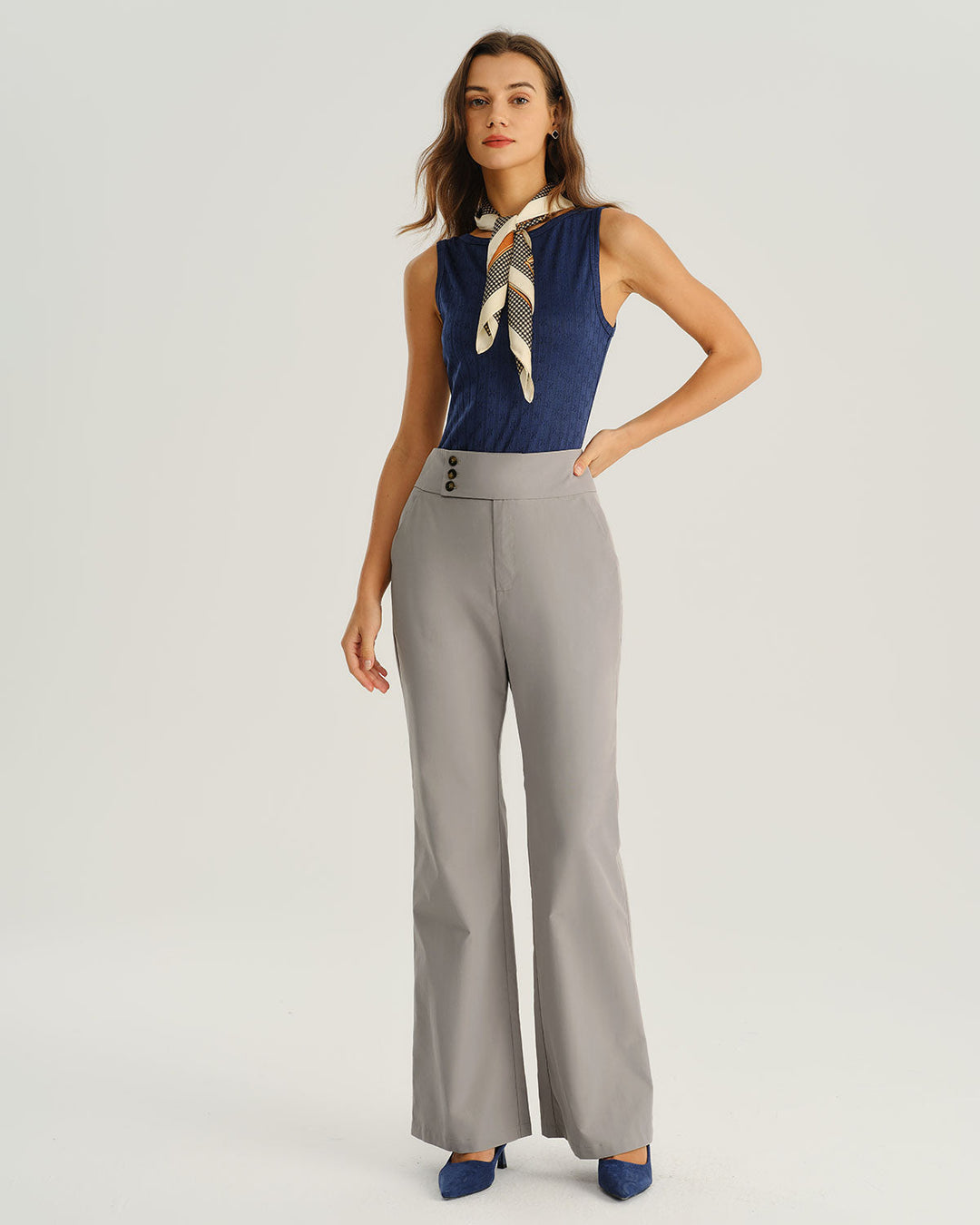Grey High Waisted Pocket Flared Pants