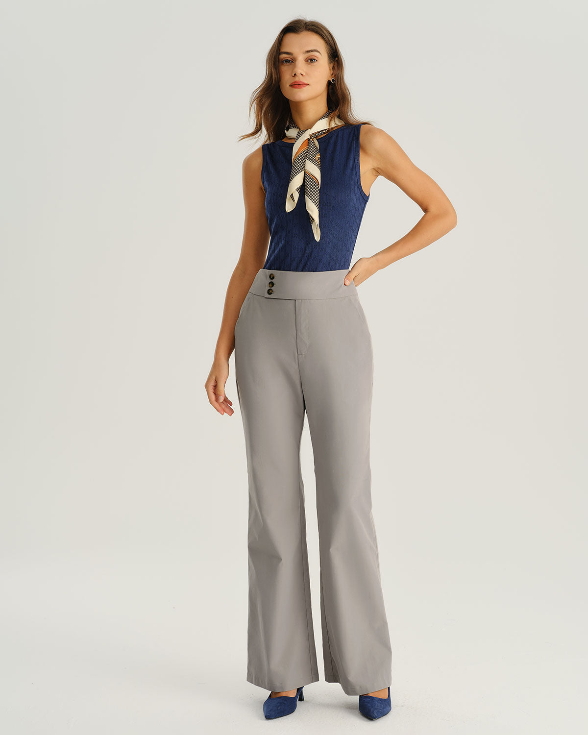 Grey High Waisted Pocket Flared Pants