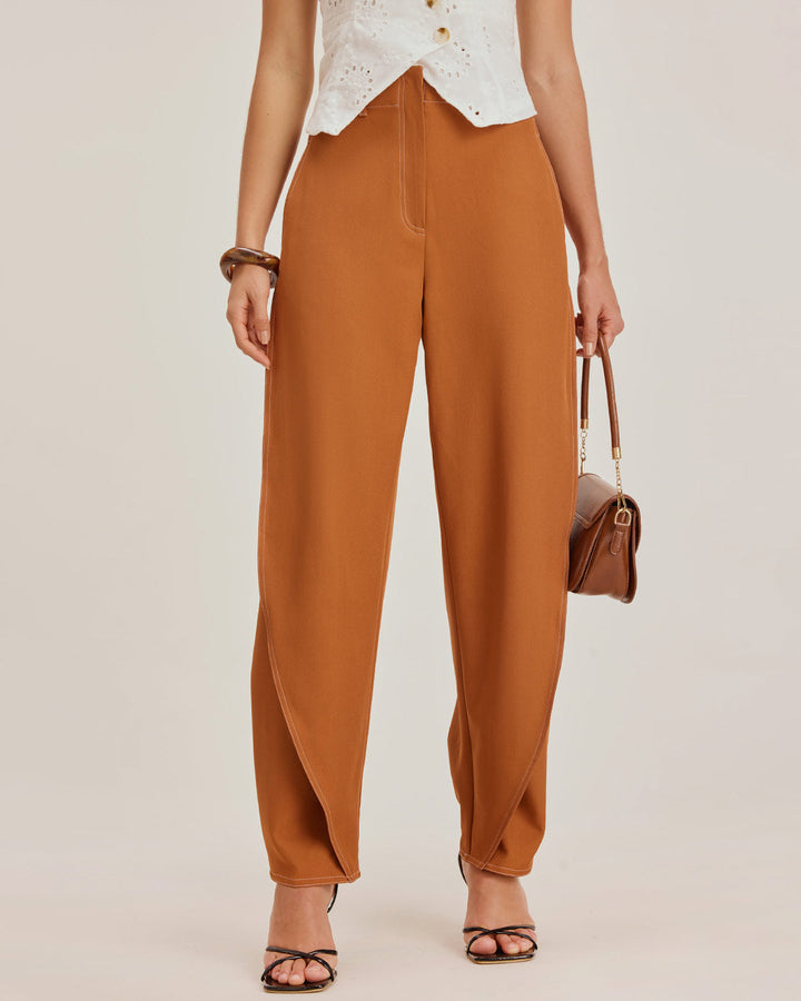 Brown Pegged Straight Pants
