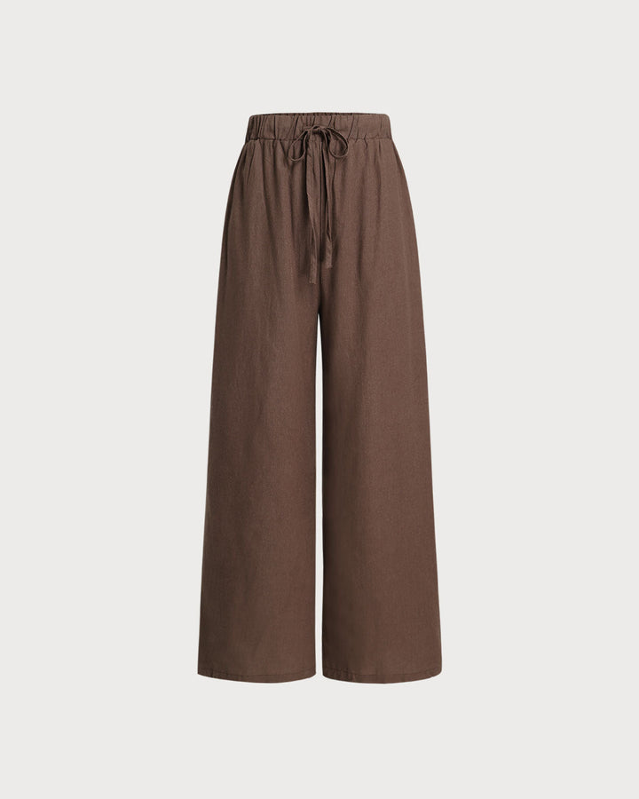 Coffee Elastic Waist Wide Leg Pants
