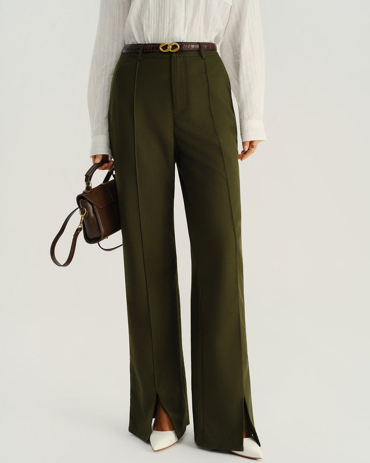 Green Natural Waisted Pocket Straight Pants