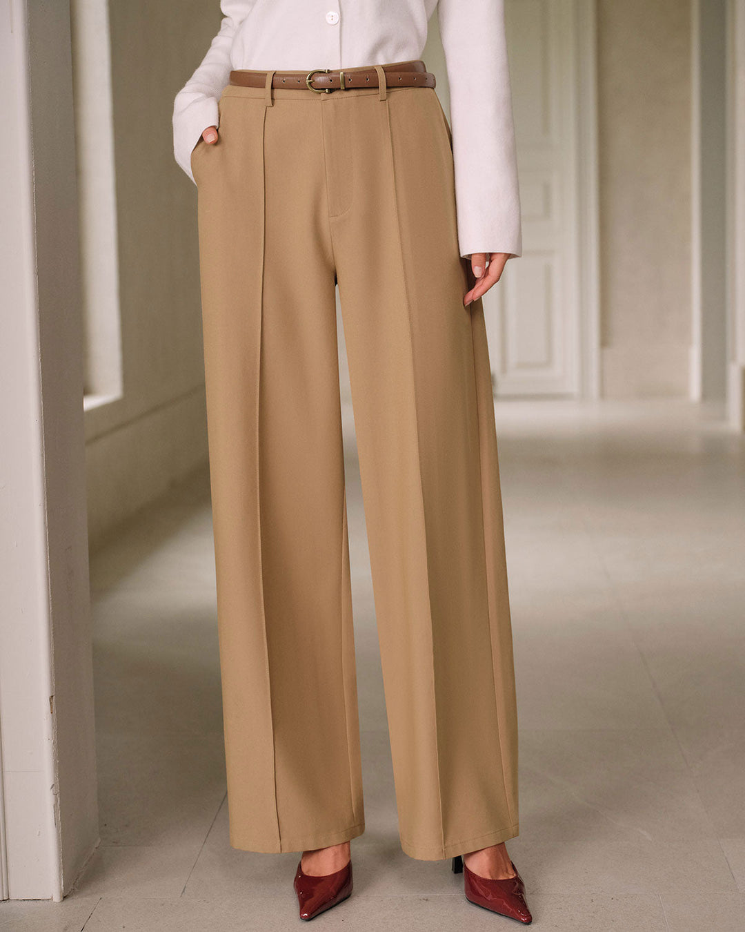 Khaki Natural Waisted Pocket Straight Pants