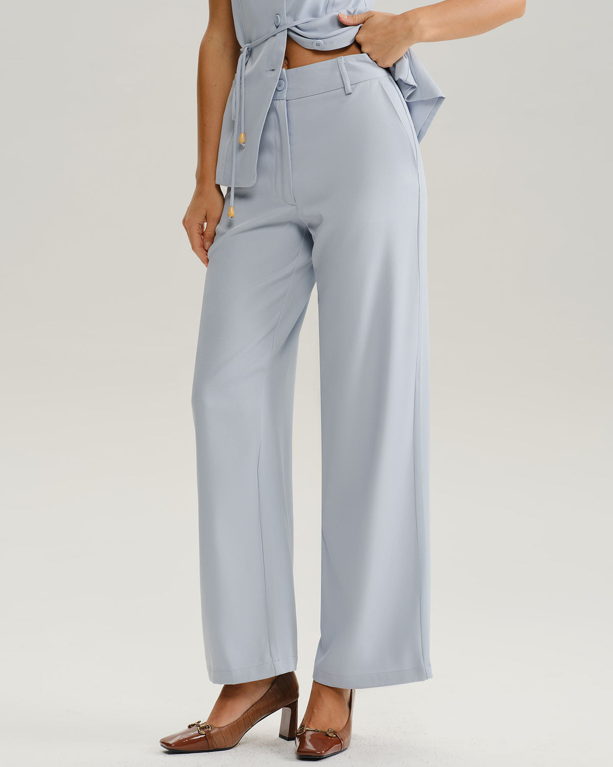 Blue Natural Waisted Straight Pants