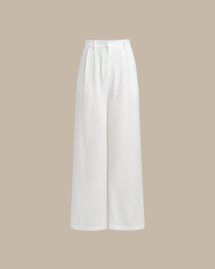White Ruched Straight Pants