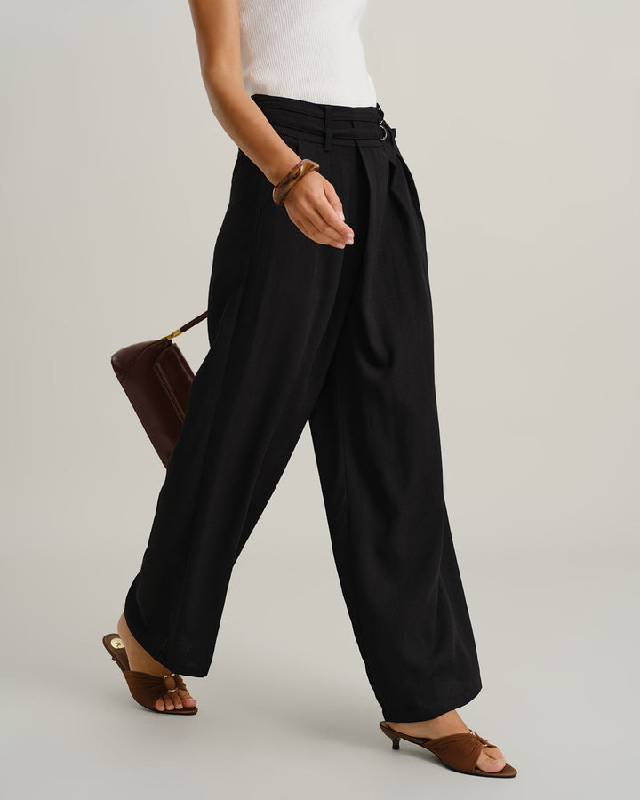 Black Ruched Straight Pants