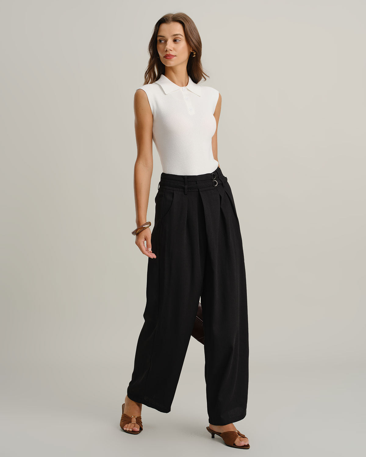 Black Ruched Straight Pants